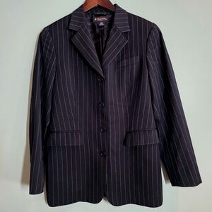 Brooks Brothers Women's Wool Blazer 8 Navy Pinstripe 4-Button Jacket Italy Made